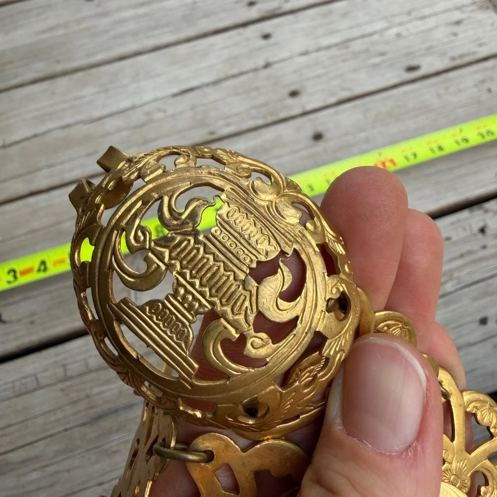Vintage Filigree Metal Chain Belt Womens Gold Tone Ornate Urn Buckle 35.5 Inch